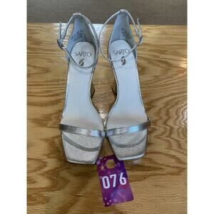 Franco Sarto A-Dolores Women's 8.5 M Silver Leather Ankle Strap High Heels